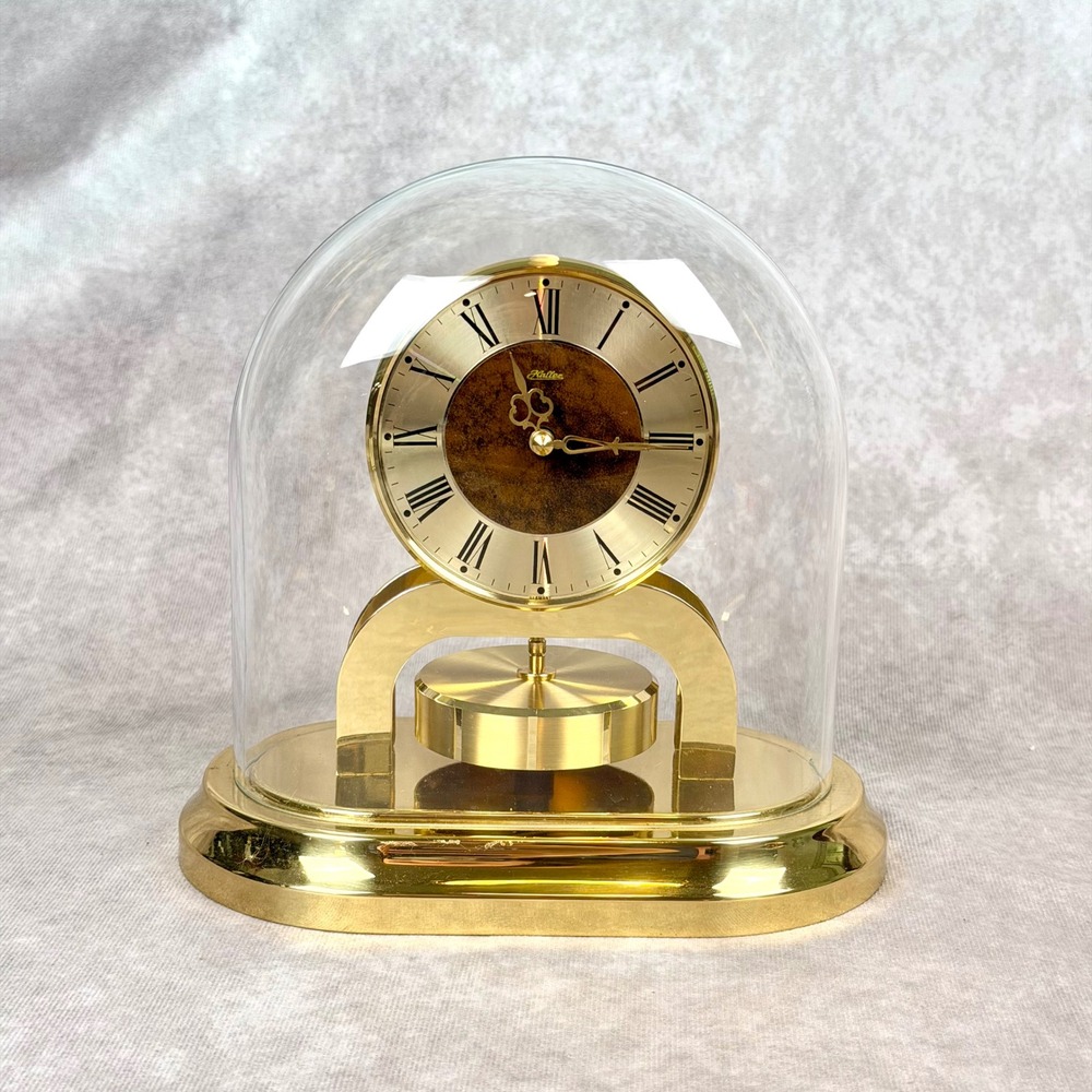 Vintage Haller Anniversary Clock Quartz Torsion Pendulum Brass Glass Dome  PARTS